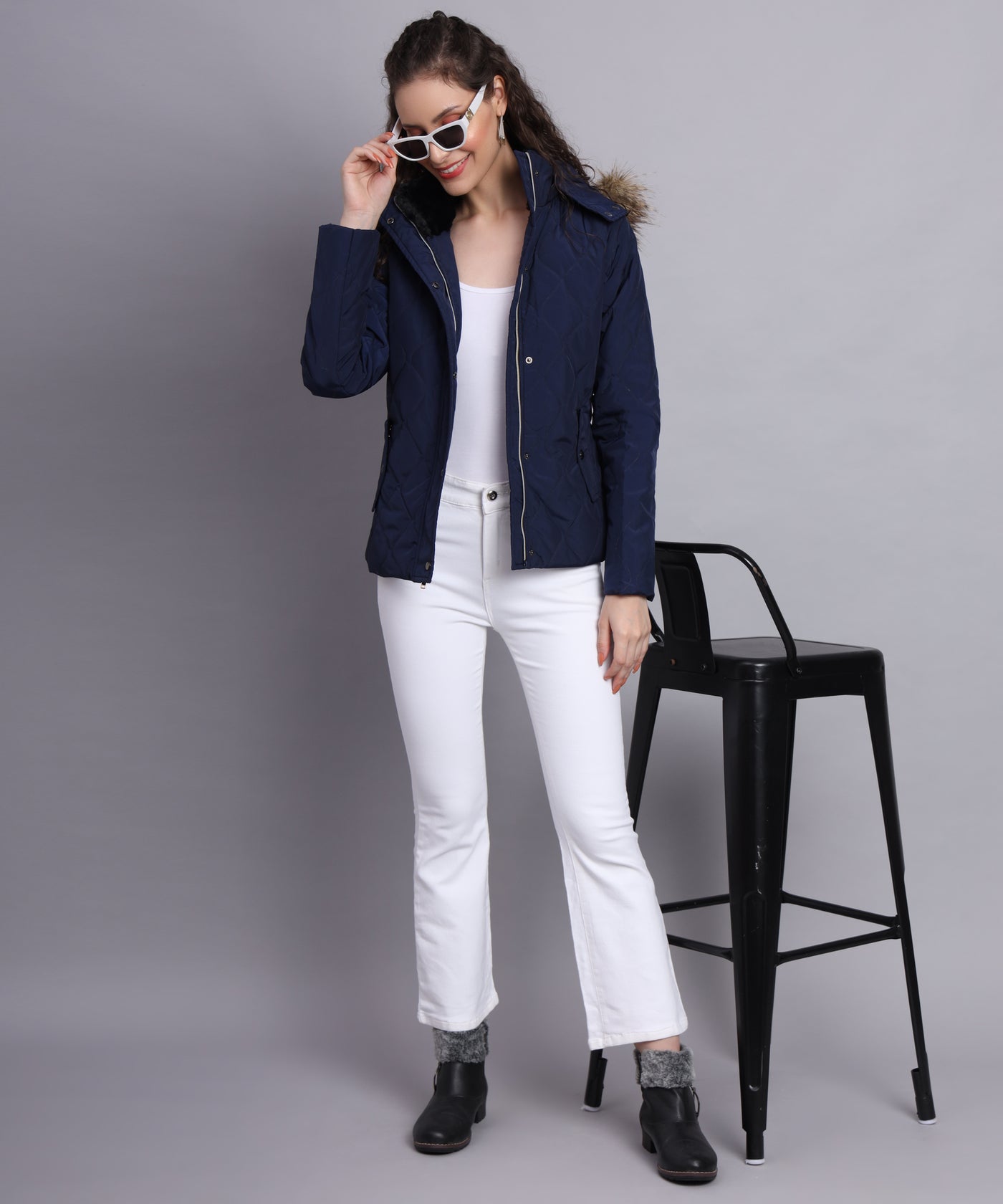 Navy Diamond quilted jacket- AW6130
