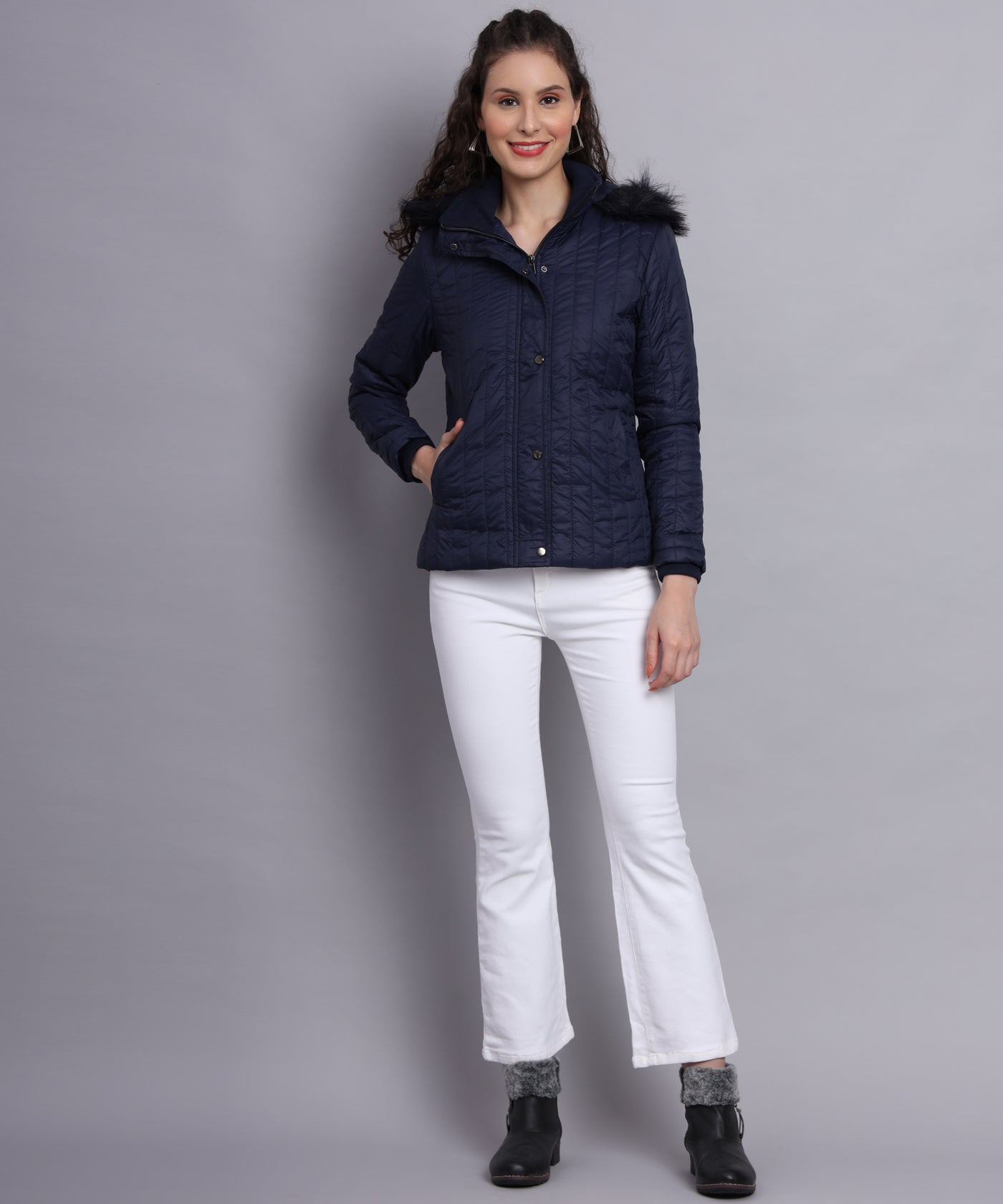 Navy diamond quilted jacket-Aw6138