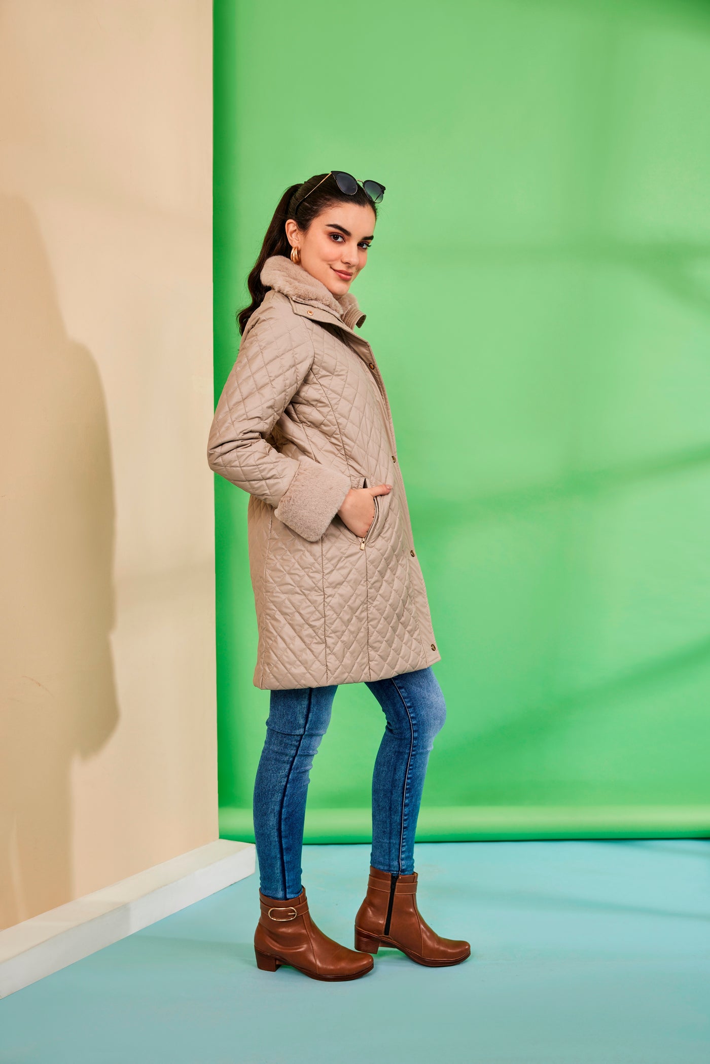 Camel Diamond quilted jacket -AW6180