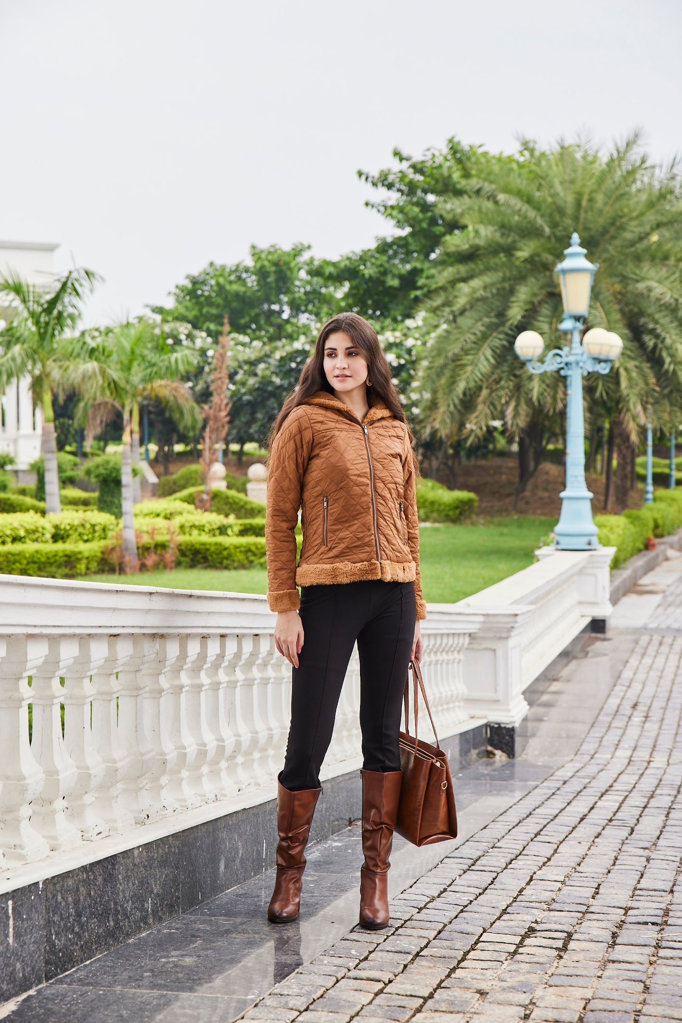 Tan Diamond quilted jacket - AW6107