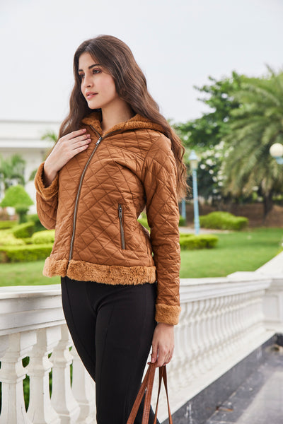 Tan Diamond quilted jacket - AW6107