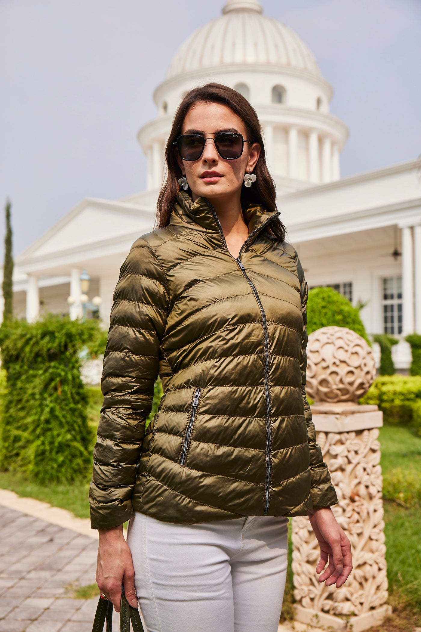 Olive shell quilted jacket-AW6101