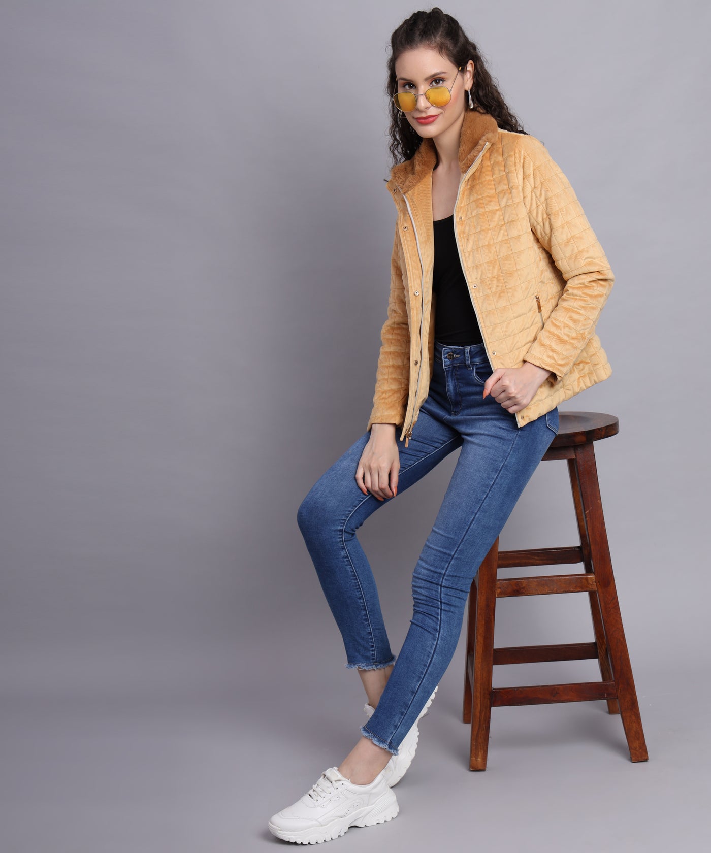 Yellow Box shaped quilted jacket-AW6128