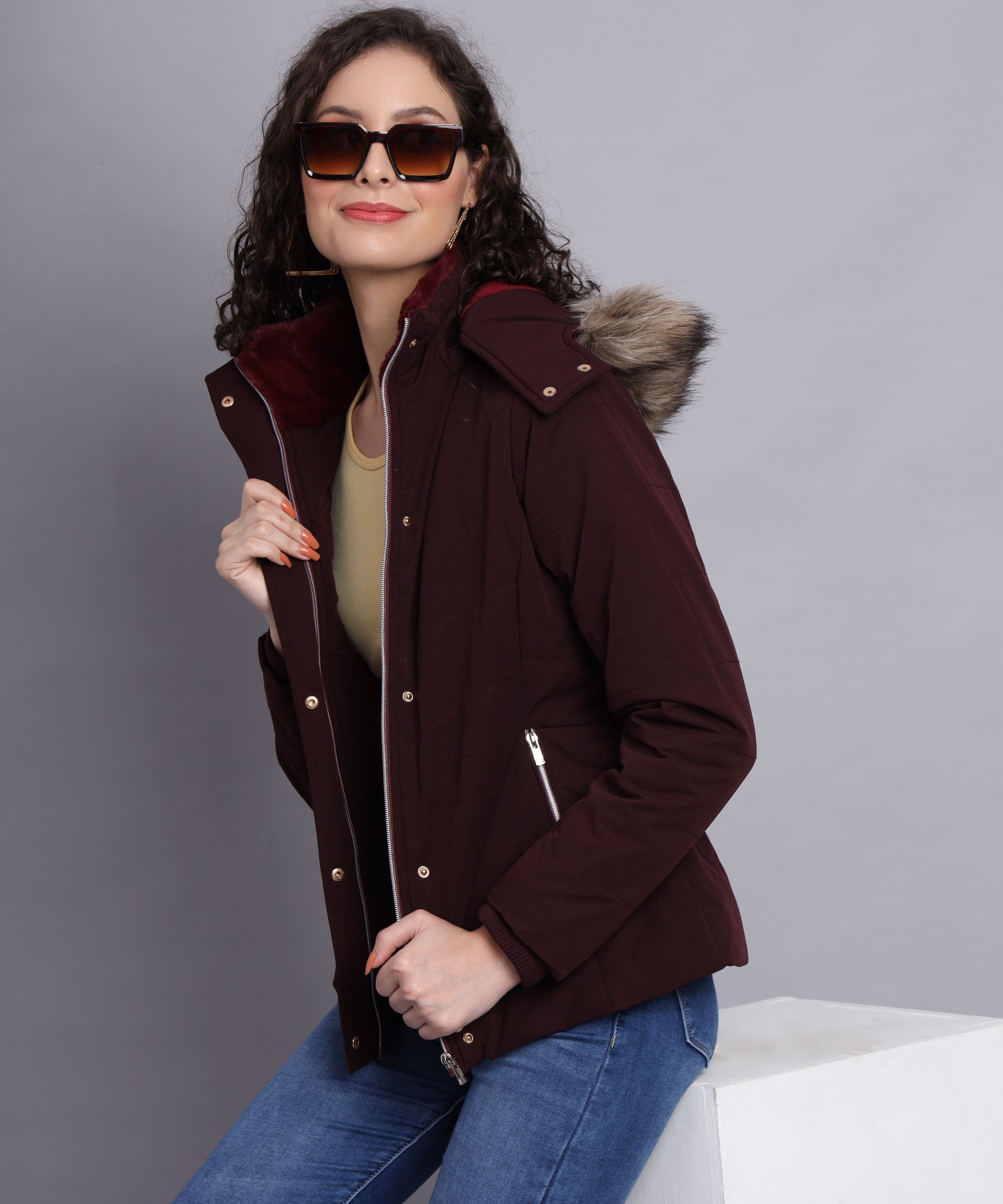 Buy ONER Solid Collar Neck Womens Jacket | Shoppers Stop