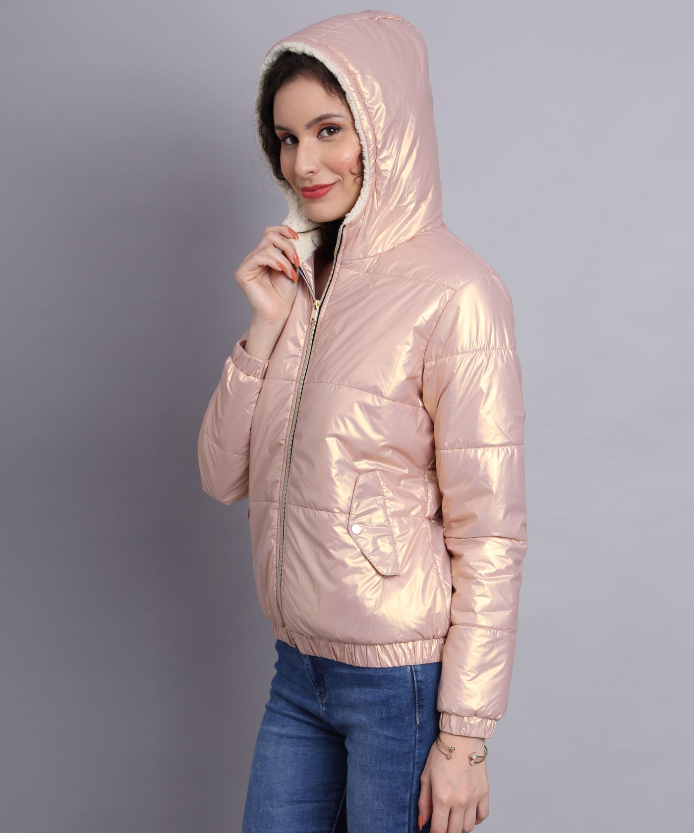 Pink Antibody hoody fur jacket-AW6148