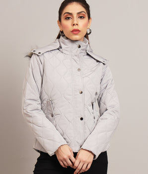 Grey  diamond quilted jacket-AW7130