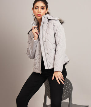 Grey  diamond quilted jacket-AW7130