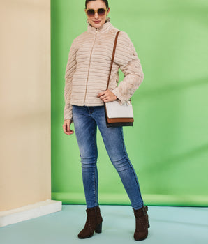 Beige Down Shoulder Jacket -AW6119